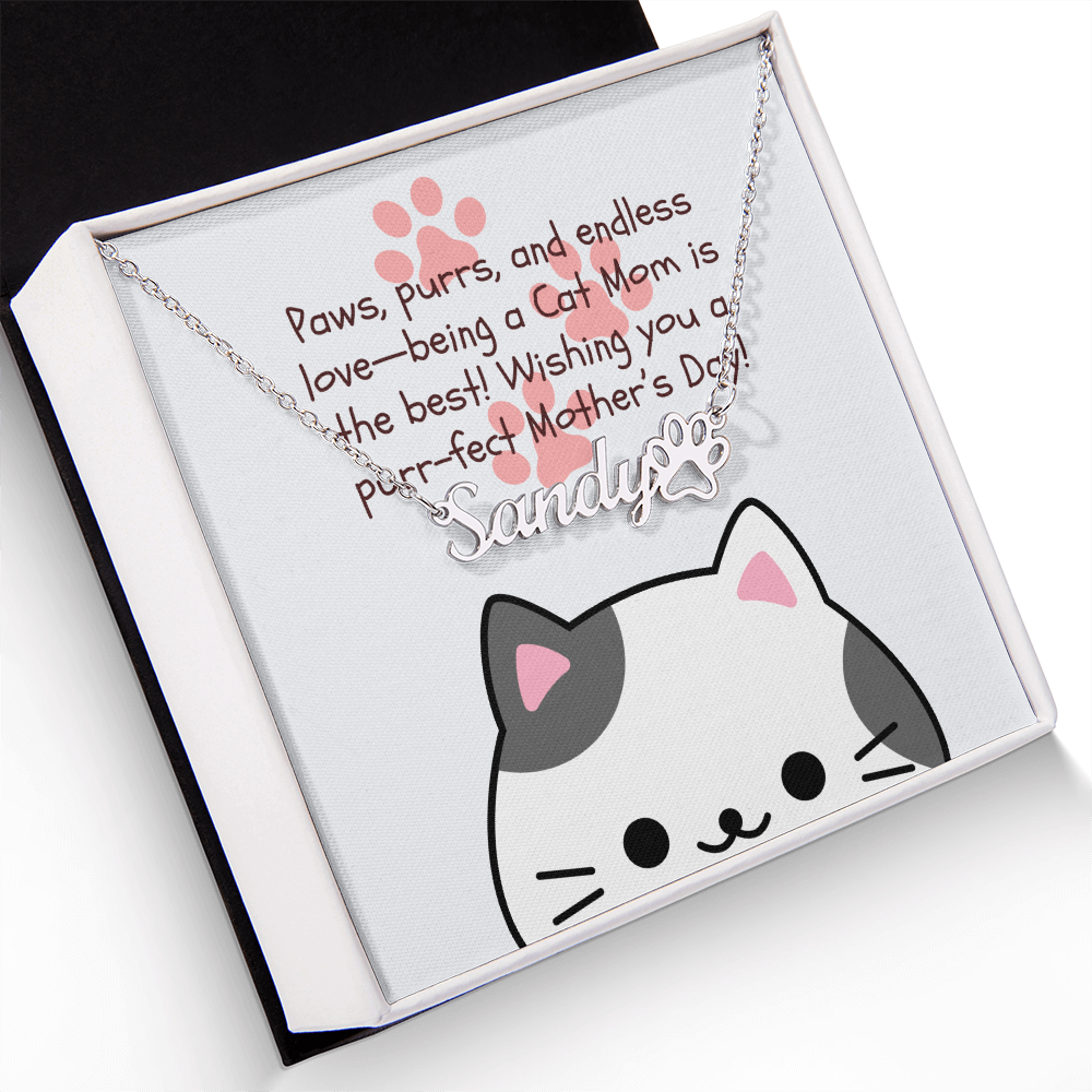 Meow & Forever – Paw Print Name Necklace for Cat Moms on Mother's Day