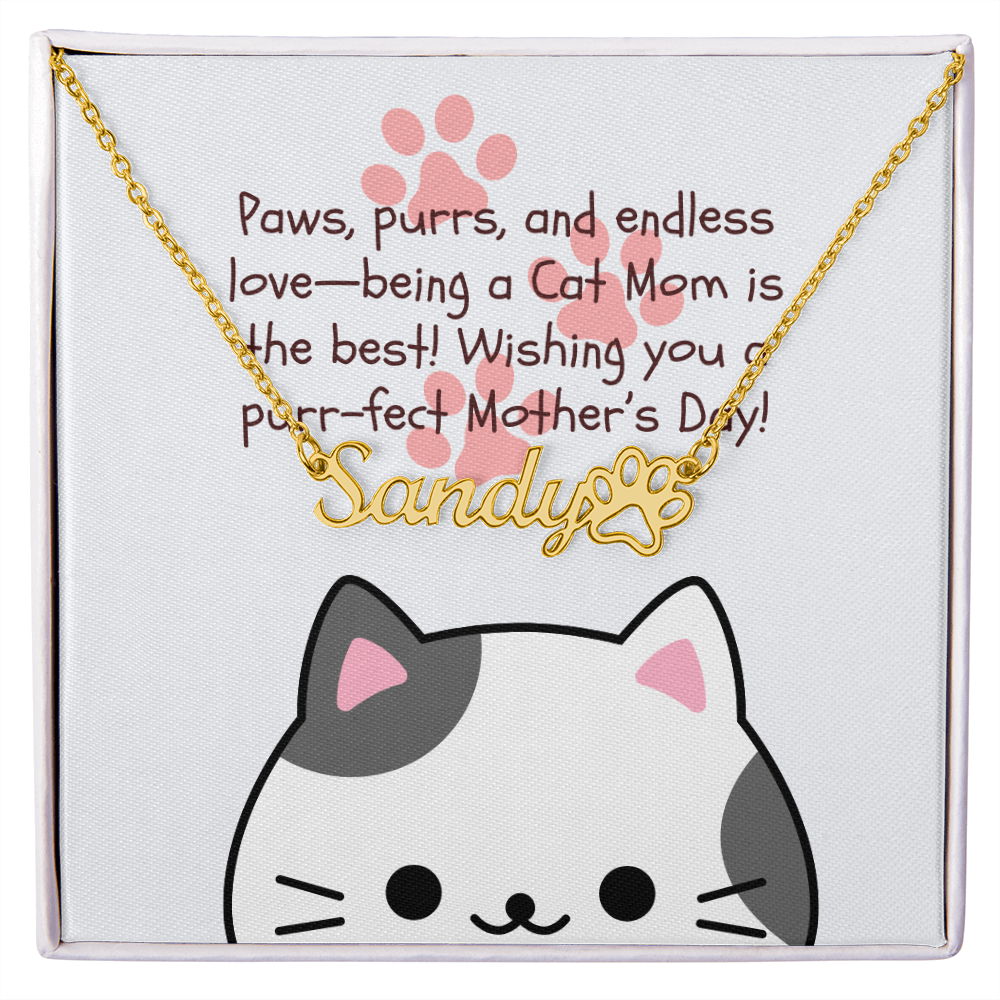 Meow & Forever – Paw Print Name Necklace for Cat Moms on Mother's Day