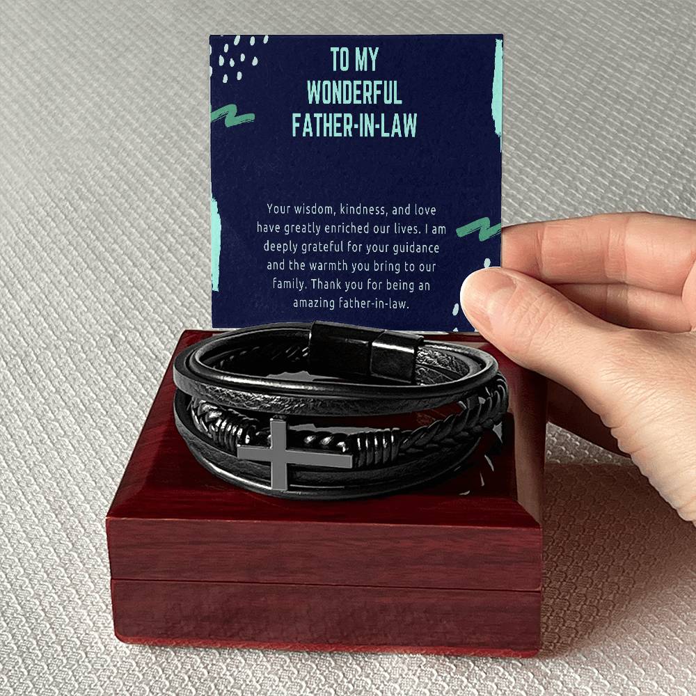 Men's Cross Leather Bracelet - Honoring an Exceptional Father-in-Law