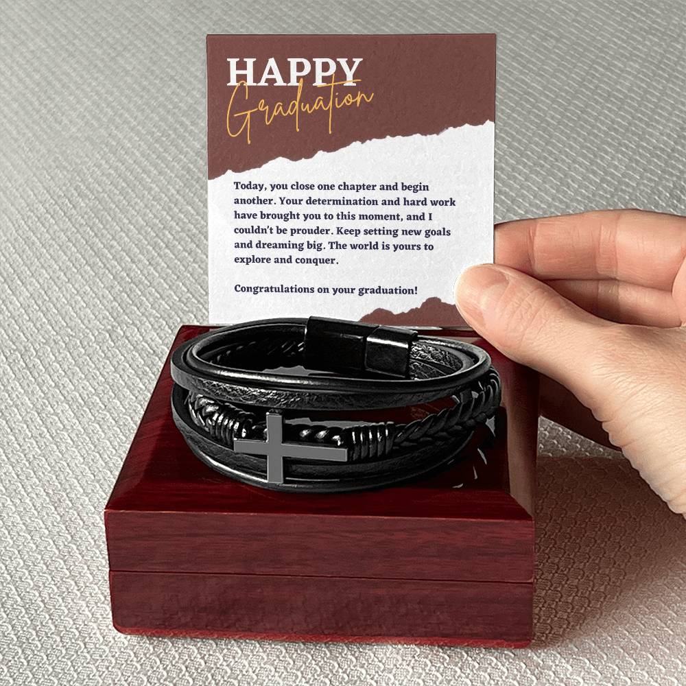 Men's Cross Leather Bracelet - A New Beginning