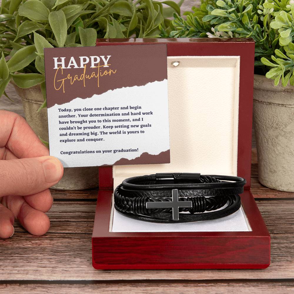 Men's Cross Leather Bracelet - A New Beginning