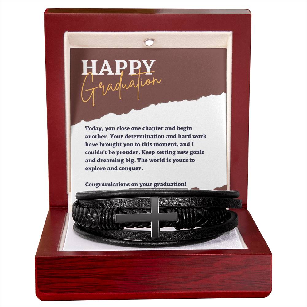 Men's Cross Leather Bracelet - A New Beginning