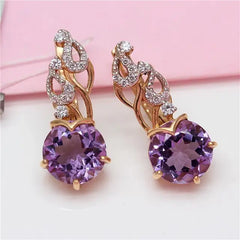 Elegantly Romantic: 14K Rose Gold Plated Purple Amethyst Crystal Drop Earrings for Women