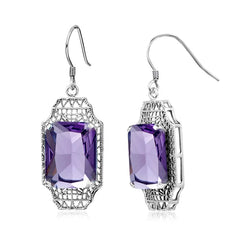 Timeless Luxury: Vintage Amethyst Long Drop Earrings in 925 Silver, 100% Handmade Designer Earrings