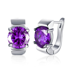 925 Silver Amethyst Hoop Earrings For Women