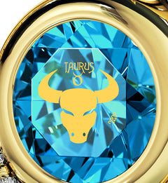 Gold Plated Silver Taurus Necklace Zodiac Heart Pendant 24k Gold Inscribed on Crystal