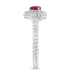 Sterling Silver Heart Ring with 4MM Lab-Created Ruby and Diamond Accents