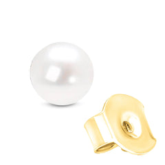 14K Gold Round White Saltwater Akoya Cultured Pearl Stud Earrings AAA+ Quality - Choice of Size