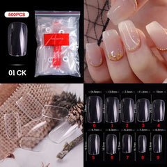 500pcs Natural Clear False Acrylic Nail Tips - Full/Half Cover Tips