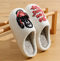 Halloween Funny Slippers Fuzzy Embroidery Grimace Winter Women