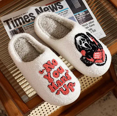 Halloween Funny Slippers Fuzzy Embroidery Grimace Winter Women