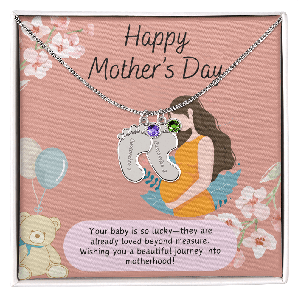 A Mother's Love Begins Before Birth – Engraved Baby Feet Necklace with Birthstone for Mother's Day - Gadget and Glam Shop