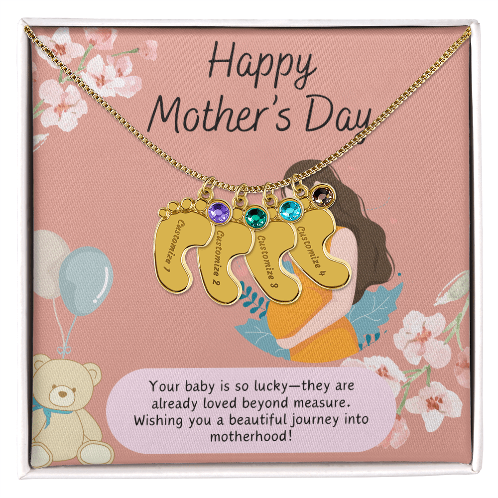 A Mother's Love Begins Before Birth – Engraved Baby Feet Necklace with Birthstone for Mother's Day - Gadget and Glam Shop
