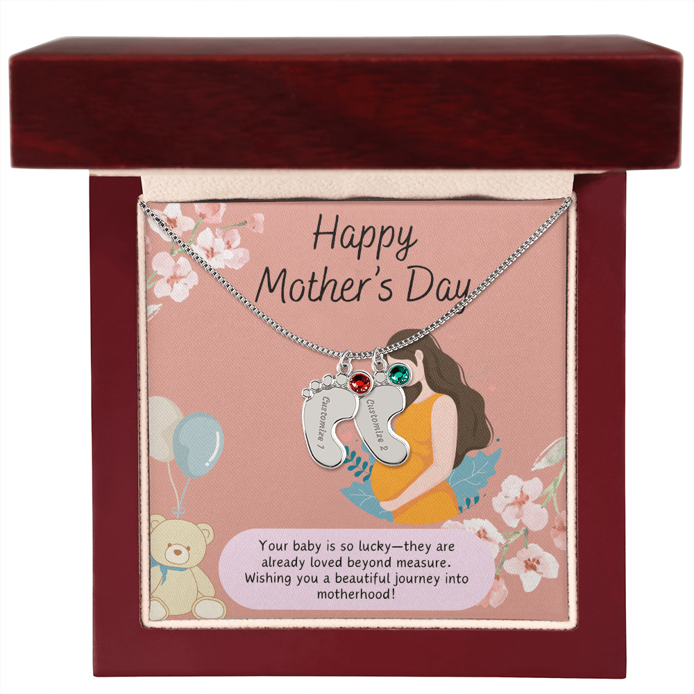 A Mother's Love Begins Before Birth – Engraved Baby Feet Necklace with Birthstone for Mother's Day - Gadget and Glam Shop