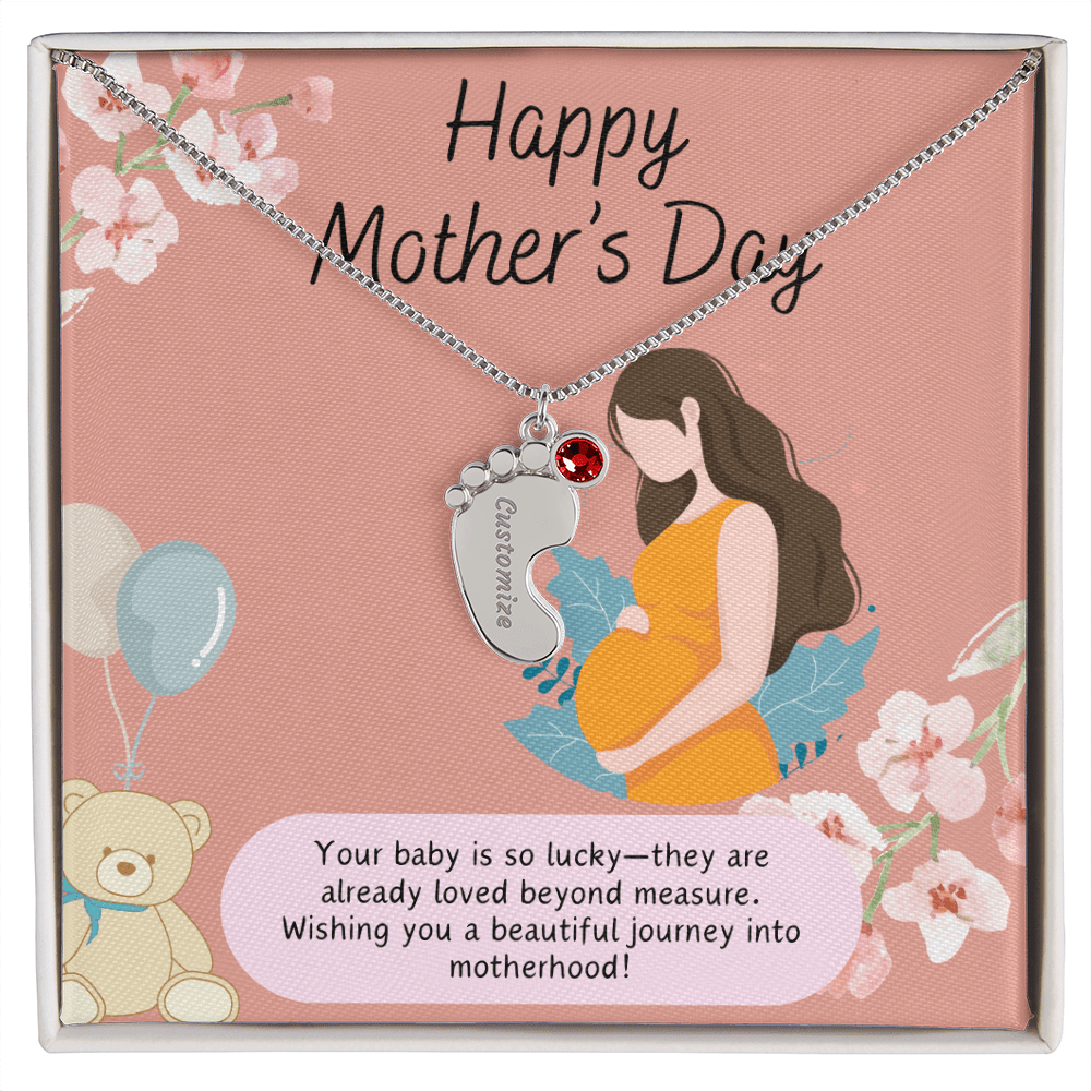 A Mother's Love Begins Before Birth – Engraved Baby Feet Necklace with Birthstone for Mother's Day - Gadget and Glam Shop