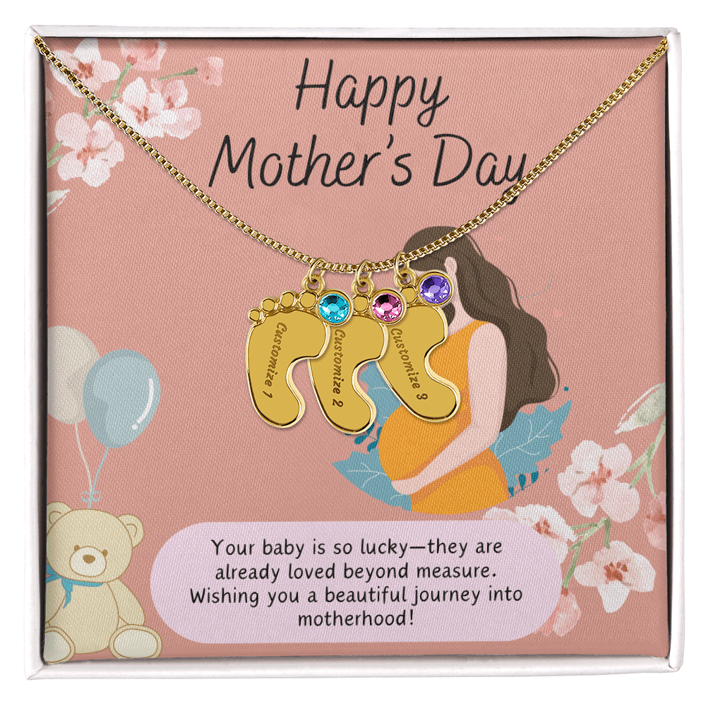 A Mother's Love Begins Before Birth – Engraved Baby Feet Necklace with Birthstone for Mother's Day - Gadget and Glam Shop