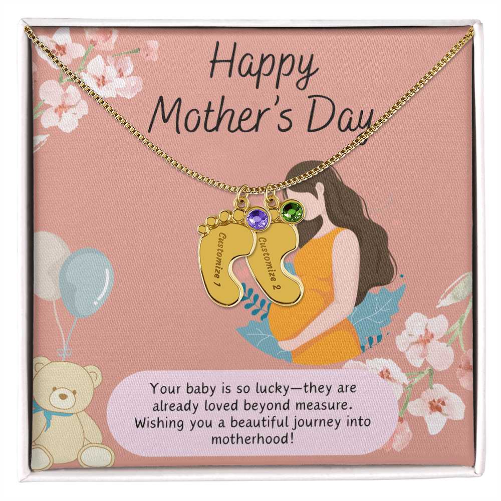 A Mother's Love Begins Before Birth – Engraved Baby Feet Necklace with Birthstone for Mother's Day - Gadget and Glam Shop