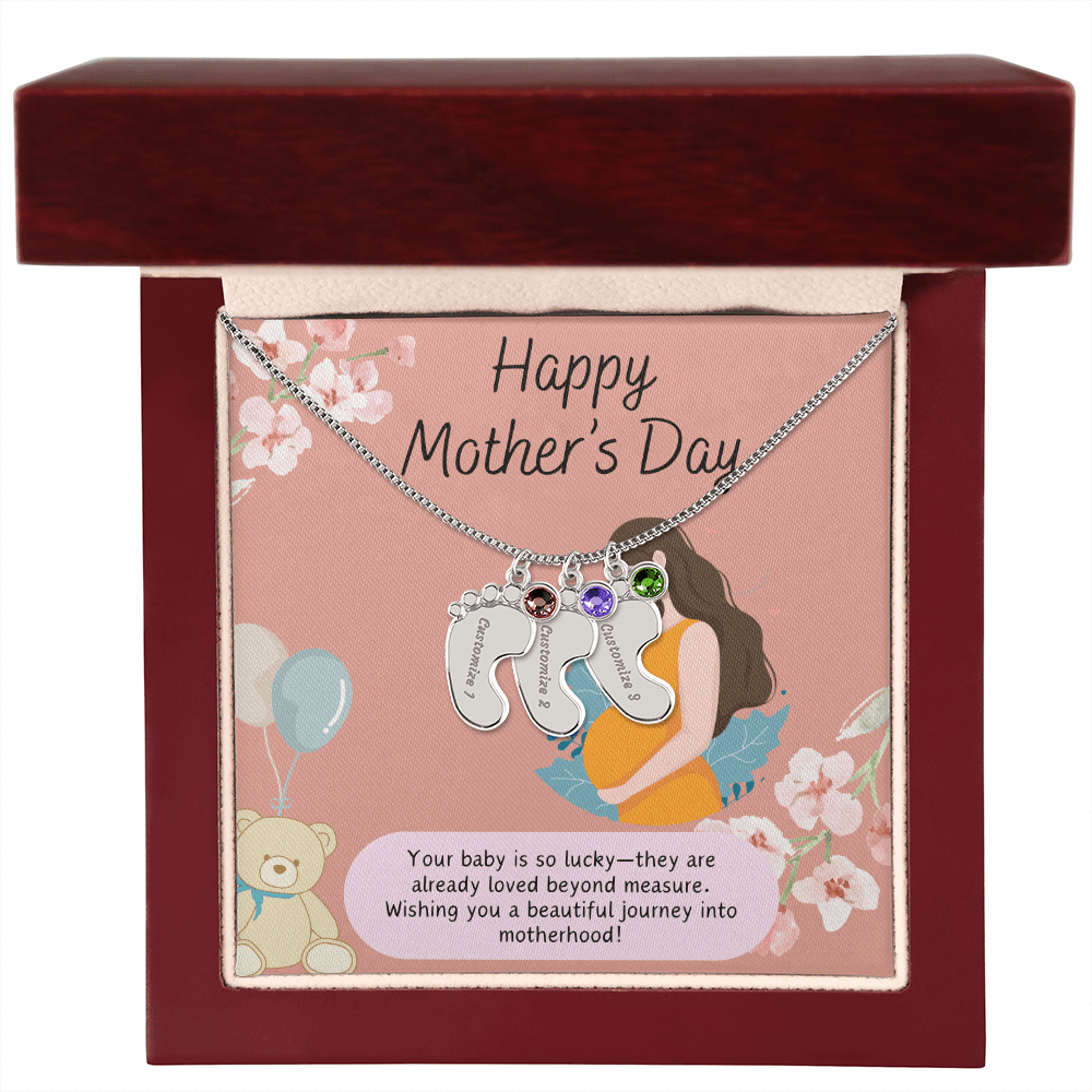 A Mother's Love Begins Before Birth – Engraved Baby Feet Necklace with Birthstone for Mother's Day - Gadget and Glam Shop