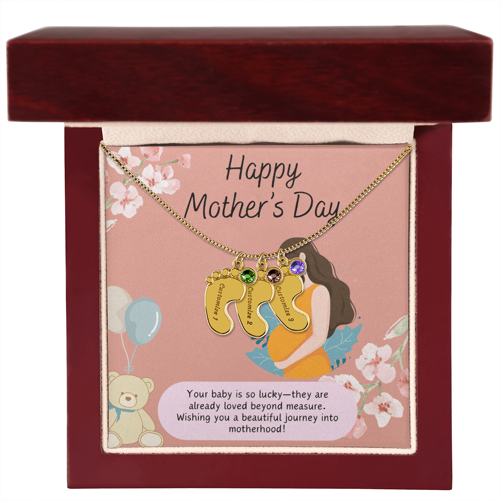 A Mother's Love Begins Before Birth – Engraved Baby Feet Necklace with Birthstone for Mother's Day - Gadget and Glam Shop