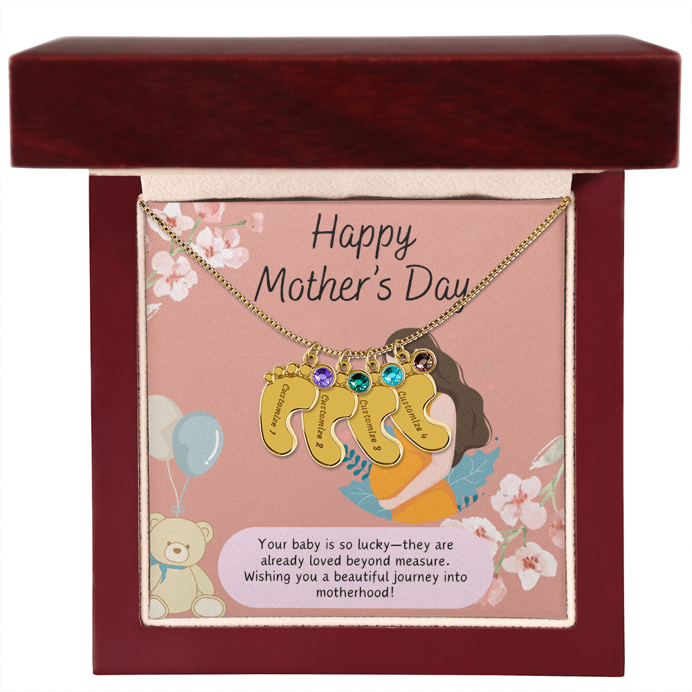 A Mother's Love Begins Before Birth – Engraved Baby Feet Necklace with Birthstone for Mother's Day - Gadget and Glam Shop