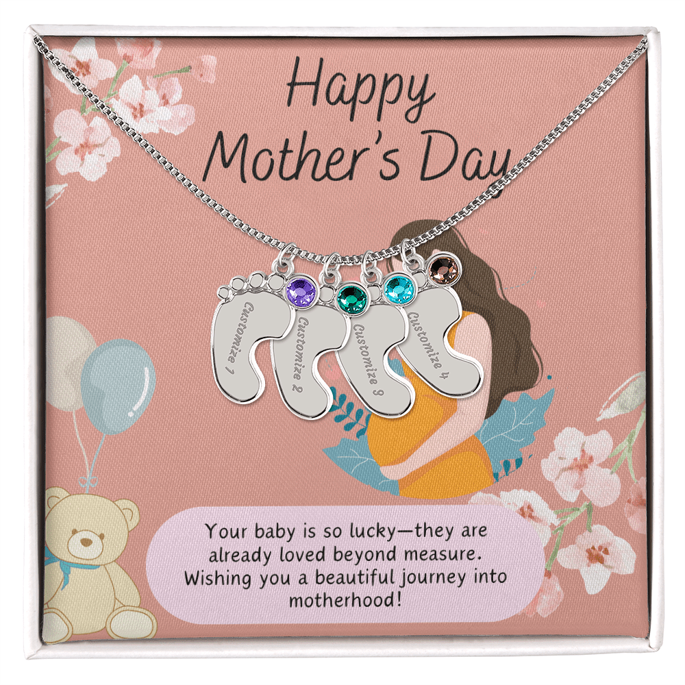A Mother's Love Begins Before Birth – Engraved Baby Feet Necklace with Birthstone for Mother's Day - Gadget and Glam Shop