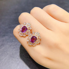 Genuine Beauty: Natural Amethyst Stud Earrings, Antiallergic 925 Silver with 3 Layers of 18K Gold Plating