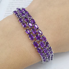 Elegance in Rows: Three-Row Natural Amethyst Bracelet with 92pcs 3*5MM Beads, 17CM Length