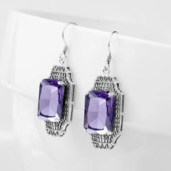 Timeless Luxury: Vintage Amethyst Long Drop Earrings in 925 Silver, 100% Handmade Designer Earrings