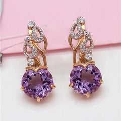 Elegantly Romantic: 14K Rose Gold Plated Purple Amethyst Crystal Drop Earrings for Women