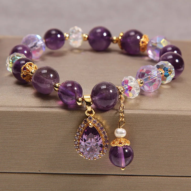 Radiant Love: Amethyst Bliss Bracelet with Sparkling Zirconia Pendant