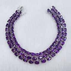 Elegance in Rows: Three-Row Natural Amethyst Bracelet with 92pcs 3*5MM Beads, 17CM Length