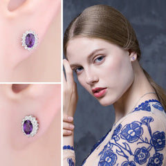 Timeless Glamour: Natural Amethyst Halo Stud Earrings in 925 Sterling Silver for Women's Fashion Classic