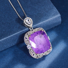 Vintage Opulence: Luxury 20*23mm Amethyst Pendant Chain Necklace for Women with Lab Diamond Accents