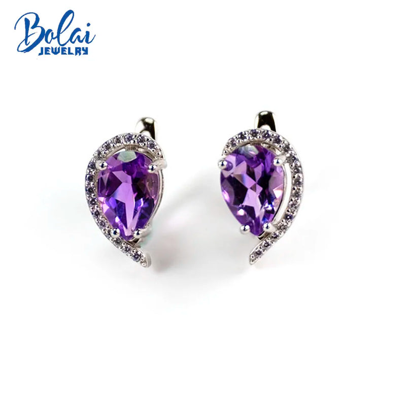 Heartfelt Elegance: Natural Amethyst Stud Earrings with Clasp in Real 925 Sterling Silver