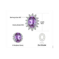 Timeless Glamour: Natural Amethyst Halo Stud Earrings in 925 Sterling Silver for Women's Fashion Classic