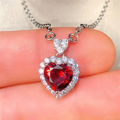 Elegant Heart: Huitan Blue/Garnet CZ Necklace - Perfect for Engagement, Wedding, and Love Celebrations