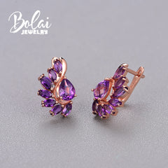 African Bloom: 3.8ct Natural Amethyst Gemstone Flower Earrings, Deep Purple Hue, 925 Sterling Silver