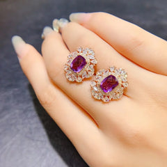 Genuine Beauty: Natural Amethyst Stud Earrings, Antiallergic 925 Silver with 3 Layers of 18K Gold Plating