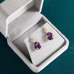 Radiant Elegance: Gold Drop Earrings with 925 Silver and Purple Amethyst