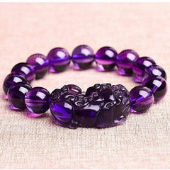 Wealth Attraction: Amethyst PIXIU Feng Shui Bracelet with Crystal Beads for Positive Vibes