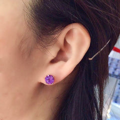 Stunning Simplicity: 8mm VVS Grade Natural Amethyst Stud Earrings, 2ct Brilliant Rounds, 925 Silver