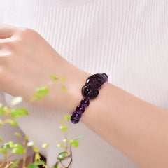 Wealth Attraction: Amethyst PIXIU Feng Shui Bracelet with Crystal Beads for Positive Vibes