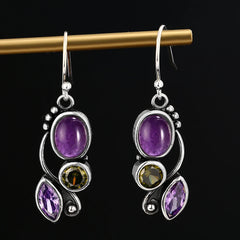 Graceful Drops: S925 Sterling Silver Amethyst Earrings, Fine Jewelry for Women