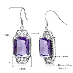 Timeless Luxury: Vintage Amethyst Long Drop Earrings in 925 Silver, 100% Handmade Designer Earrings