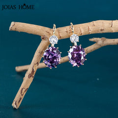 Radiant Elegance: Gold Drop Earrings with 925 Silver and Purple Amethyst