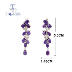 Chic Elegance: Gorgeous Designer Long Silver Earrings with Natural Amethyst Gems