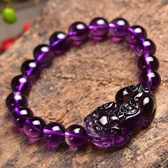 Wealth Attraction: Amethyst PIXIU Feng Shui Bracelet with Crystal Beads for Positive Vibes