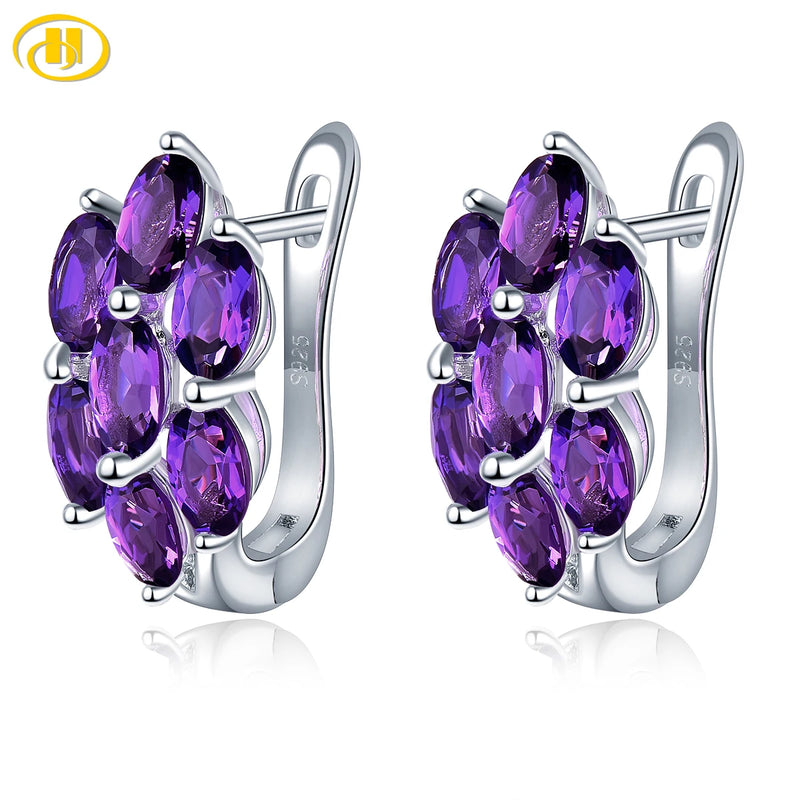 Classic Beauty: Natural Amethyst Clip Earrings, 2.8 Carats in Sterling Silver