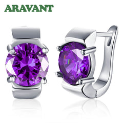 925 Silver Amethyst Hoop Earrings For Women