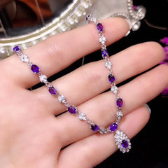 Captivating Elegance: Boutique Jewelry 925 Sterling Silver Necklace Inlaid with Natural Amethyst Gemstone